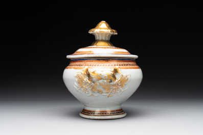 A pair of Chinese export 'EHA' monogrammed 'landscape' tureens, covers and stands, Jiaqing, ca. 1800