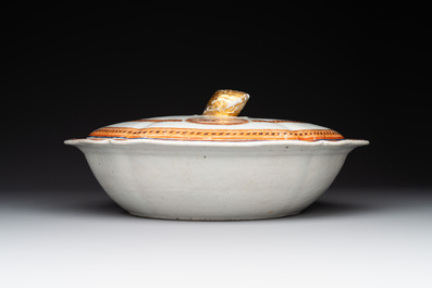 A pair of Chinese export 'EHA' monogrammed 'landscape' tureens, covers and stands, Jiaqing, ca. 1800