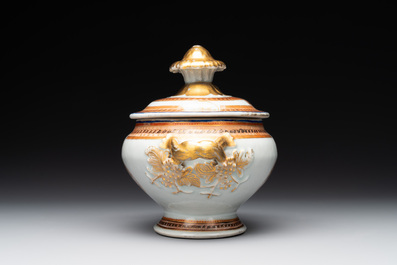 A pair of Chinese export 'EHA' monogrammed 'landscape' tureens, covers and stands, Jiaqing, ca. 1800