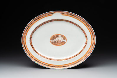 A pair of Chinese export 'EHA' monogrammed 'landscape' tureens, covers and stands, Jiaqing, ca. 1800