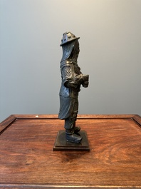 A fine Chinese gilt bronze figure of Zhou Cang 周倉, Ming