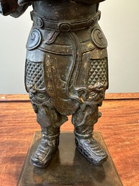 A fine Chinese gilt bronze figure of Zhou Cang 周倉, Ming