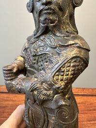 A fine Chinese gilt bronze figure of Zhou Cang 周倉, Ming