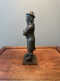 A fine Chinese gilt bronze figure of Zhou Cang 周倉, Ming