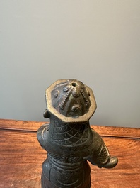 A fine Chinese gilt bronze figure of Zhou Cang 周倉, Ming