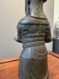 A fine Chinese gilt bronze figure of Zhou Cang 周倉, Ming