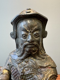 A fine Chinese gilt bronze figure of Zhou Cang 周倉, Ming