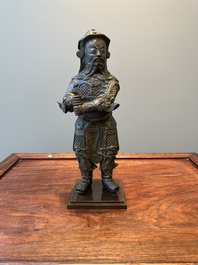 A fine Chinese gilt bronze figure of Zhou Cang 周倉, Ming