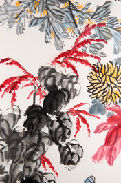Qi Liangchi 齊良遲 (1921-2003): 'Butterfly, crickets and flowers', ink and colour on paper