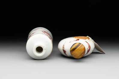 Two Chinese copper-red snuff bottles with landscape design, Chenghua mark, 19th C.