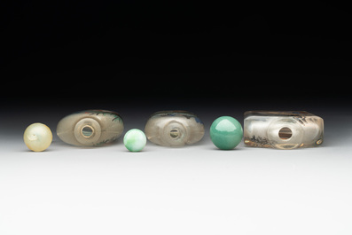 Six Chinese inside-painted glass snuff bottles, 20th C.