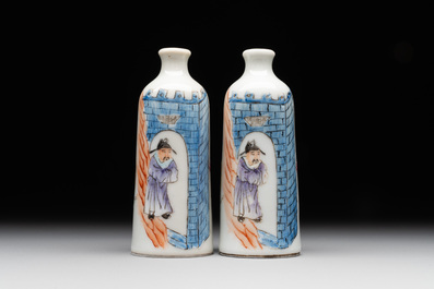 A pair of Chinese famille rose snuff bottles, Qianlong mark, 19th C.