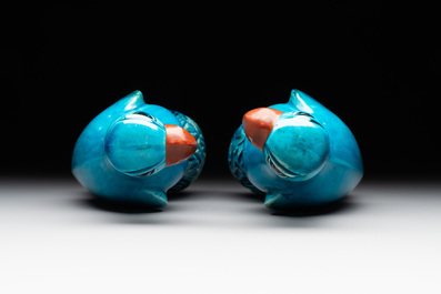 A pair of Chinese turquoise-glazed parrots, 19th C.