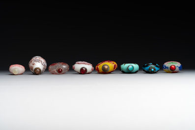 Eight Chinese Peking glass snuff bottles, Qianlong mark, 19/20th C.