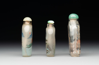 Six Chinese inside-painted glass snuff bottles, 20th C.