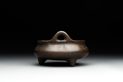 A Chinese bronze tripod censer, Guan Huai Tang Zhu Ren 冠槐堂主人 mark, 17/18th C.