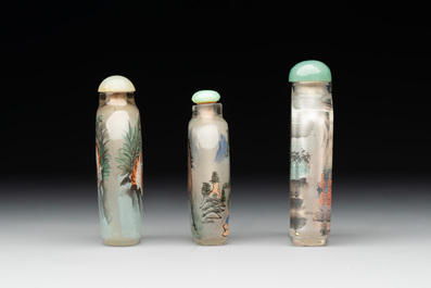 Six Chinese inside-painted glass snuff bottles, 20th C.