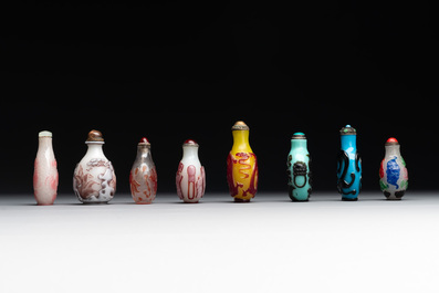 Eight Chinese Peking glass snuff bottles, Qianlong mark, 19/20th C.