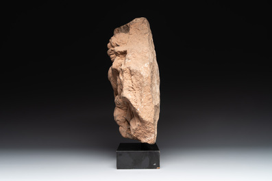 An architectural red sandstone fragment with a divinity, India, 13th C.