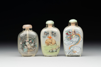 Six Chinese inside-painted glass snuff bottles, 20th C.