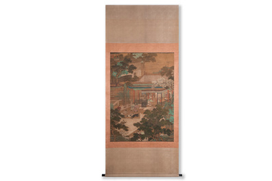 Chinese school: 'A bear breaks into the palace', ink and colour on silk, Qing