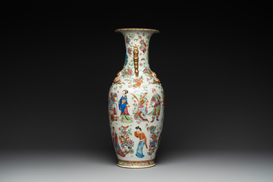 A Chinese Canton famille rose 'Wu Shuang Pu' vase, 19th C.