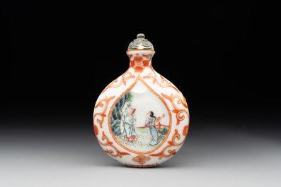 A fine Chinese famille rose snuff bottle with rock crystal stopper, Qianlong mark and of the period
