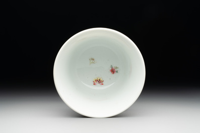 A fine Chinese famille rose 'prunus and magpie' cup, Qing Shen Xuan 清慎軒 mark, 19th C.