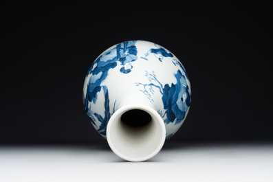 A Chinese blue and white bottle vase with court ladies and playing boys, Chenghua mark, Kangxi