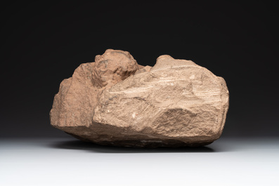 An architectural red sandstone fragment with a divinity, India, 13th C.