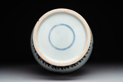 A Chinese blue, white and copper-red 'Three abundances' or 'Sanduo' vase, 19/20th C.