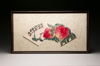 Qi Baishi 齊白石 (1864-1957) and Yu Feian 于非闇 (1889-1959): 'Peaches' and 'Birds on bamboo', ink and colour on paper and gold paper