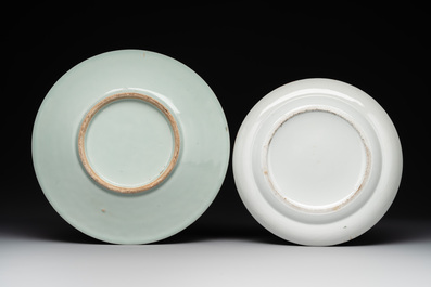 Two Chinese Canton famille rose plates and a ewer, 18/19th C.