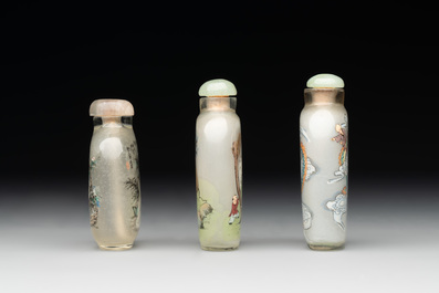 Six Chinese inside-painted glass snuff bottles, 20th C.