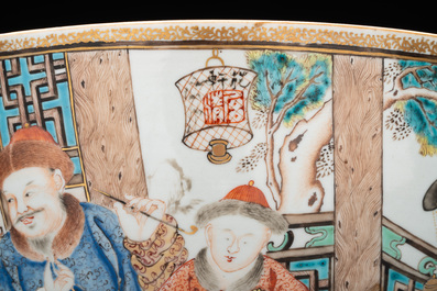 A rare and large Chinese Canton famille rose 'mandarin subject' bowl, Hua Xuan 花軒 and Ju Qing 居清 mark, Qianlong