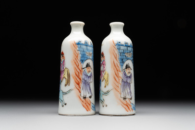 A pair of Chinese famille rose snuff bottles, Qianlong mark, 19th C.