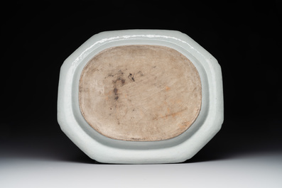 A very large Chinese famille rose octagonal dish with mandarin design, Qianlong