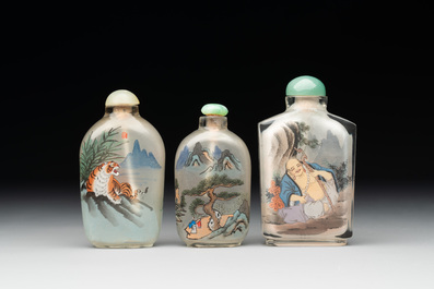 Six Chinese inside-painted glass snuff bottles, 20th C.