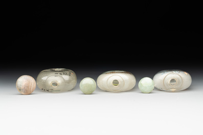 Six Chinese inside-painted glass snuff bottles, 20th C.
