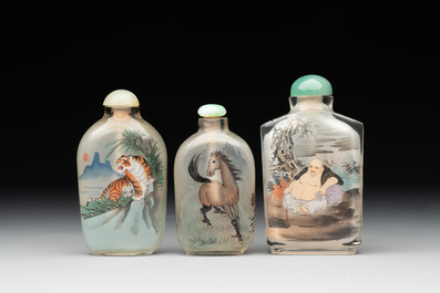 Six Chinese inside-painted glass snuff bottles, 20th C.