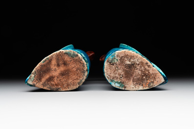 A pair of Chinese turquoise-glazed parrots, 19th C.