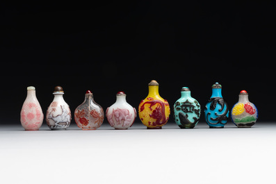 Eight Chinese Peking glass snuff bottles, Qianlong mark, 19/20th C.
