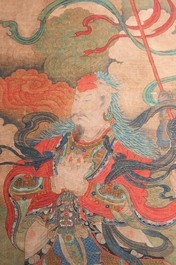 Chinese school: 'Great Heavenly King', ink and colour on silk, Ming or later