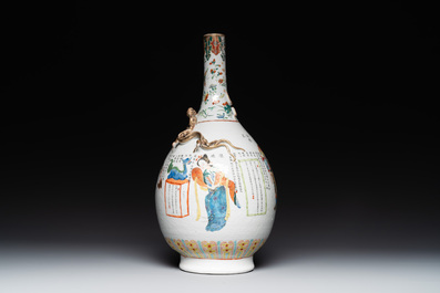 A Chinese famille rose 'Wu Shuang Pu' bottle vase, 19th C.