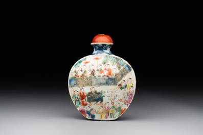 A Chinese famille rose 'dragon boat festival' snuff bottle, Qianlong mark and of the period