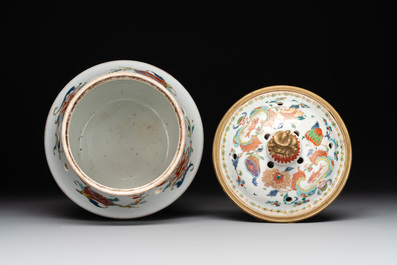 A pair of Chinese famille rose 'Madame de Pompadour' pot-pourri jars with bronze-mounted covers, Qianlong, ca. 1745