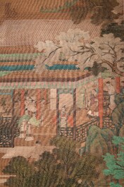 Chinese school: 'A bear breaks into the palace', ink and colour on silk, Qing
