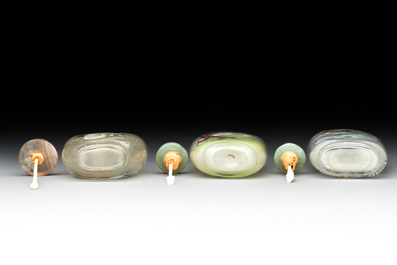 Six Chinese inside-painted glass snuff bottles, 20th C.
