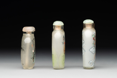 Six Chinese inside-painted glass snuff bottles, 20th C.
