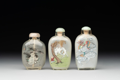 Six Chinese inside-painted glass snuff bottles, 20th C.